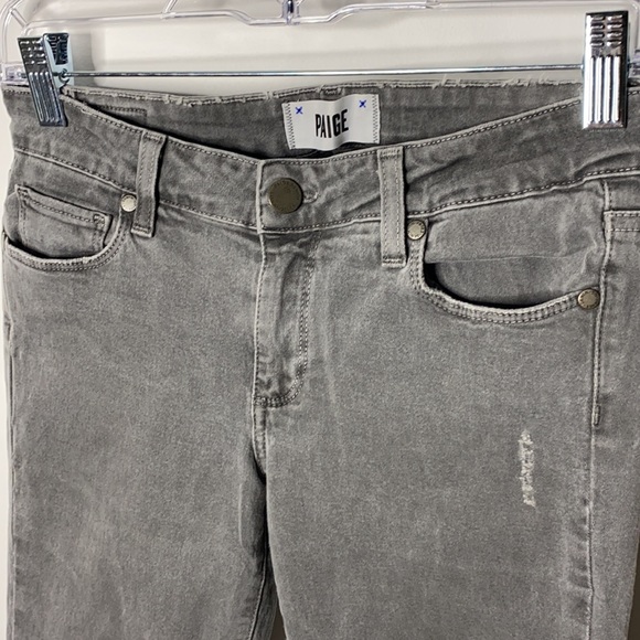 PAIGE Peg Skinny Distressed Grey Wash Denim Jeans - Picture 2 of 7